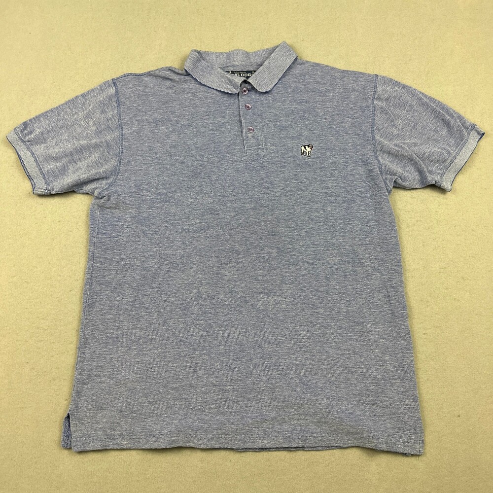 Big Dogs Polo Shirt Men Large Blue Solid Short Sleeve Dog Embroidery Cotton L